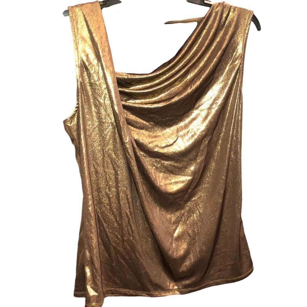 New Premise Studio Antoinette Bronze Gold Foil Dress Tank Top Blouse Large